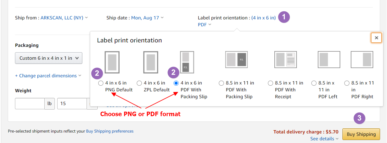 Amazon seller central print png or pdf label