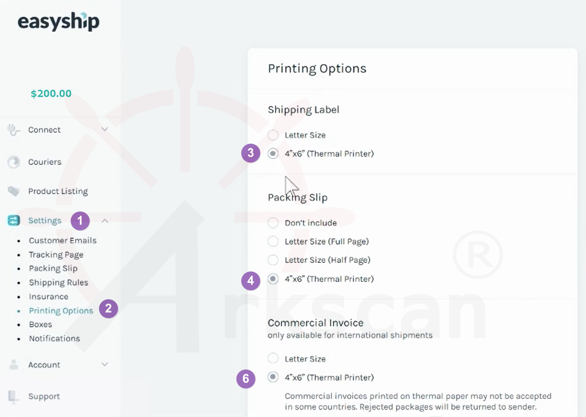 Easyship 4x6 label setup