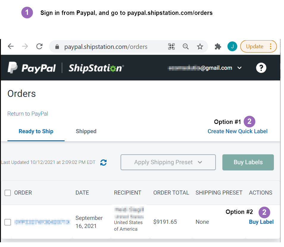 Paypal Shipstation Print label options