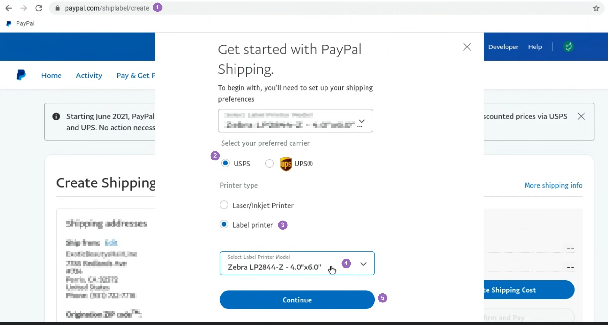 Paypal first time to print label