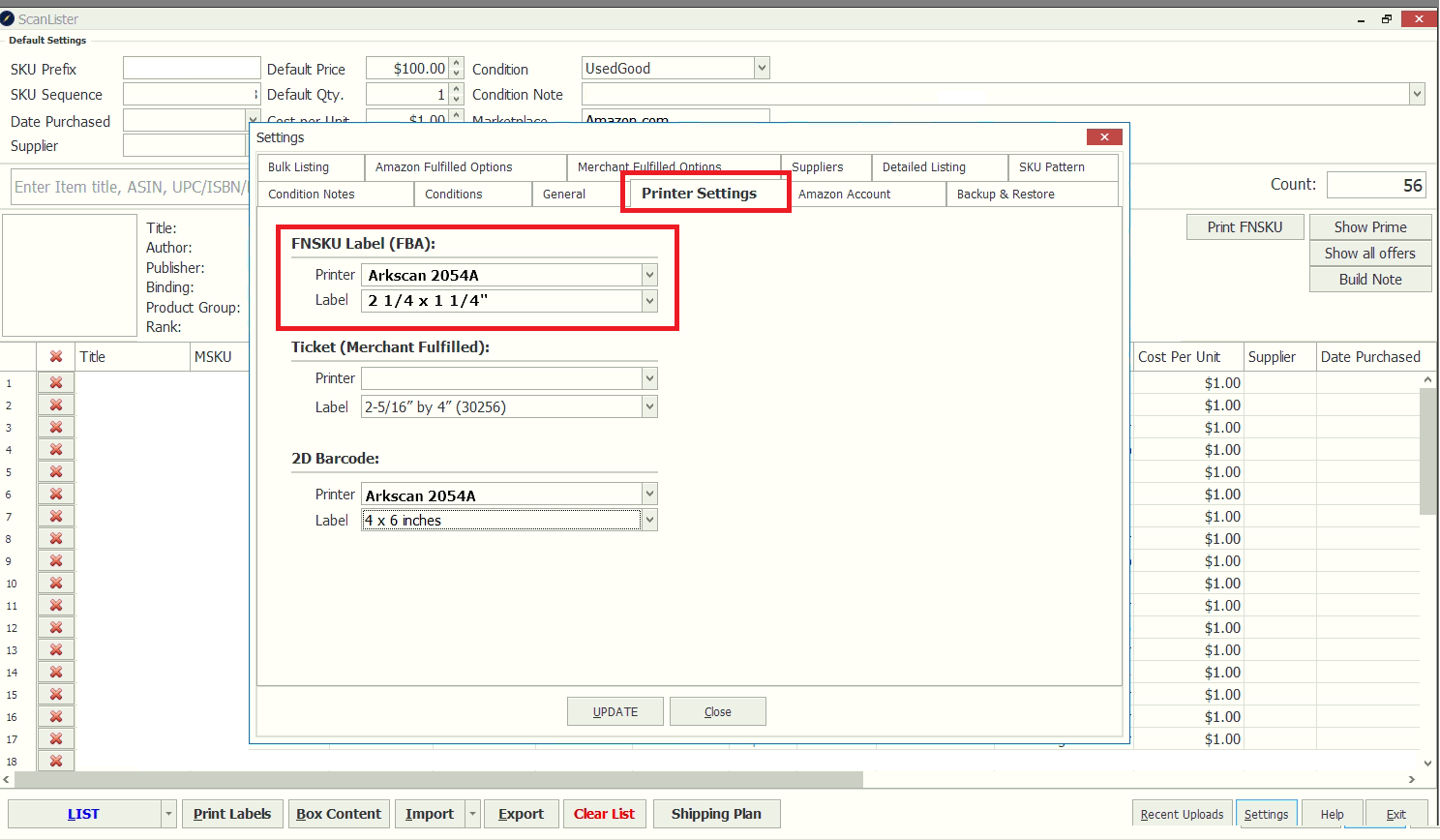 ScanLister 4x6 Setting on App