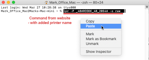 ZPL MAC Printer Name Terminal