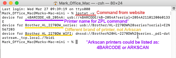 ZPL MAC PrinterName