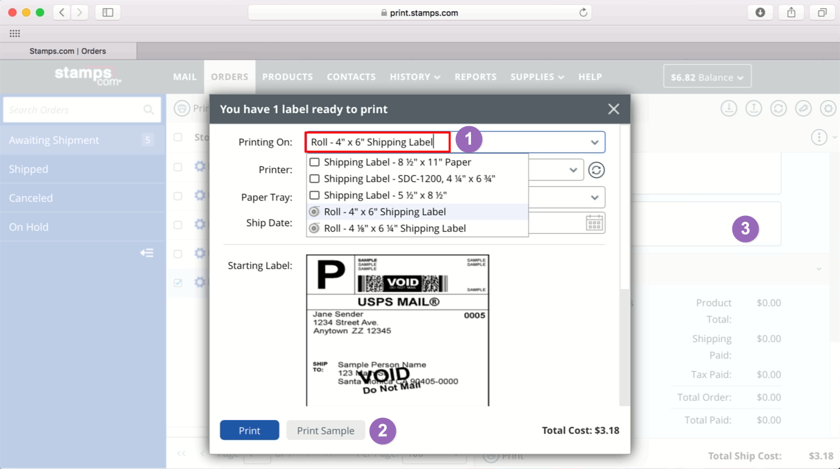 stamps.com 4x6 printing setting on Mac