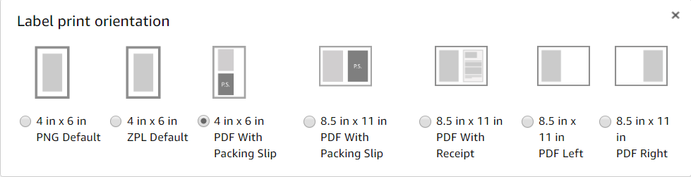 Amazon Print Label Orientation options
